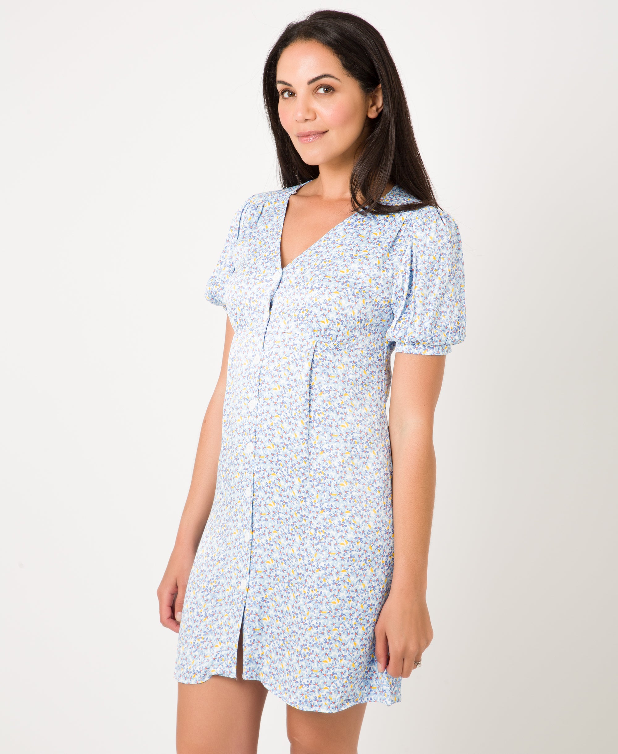 KRISP Printed V-Neck Button Through Mini Dress (11138)